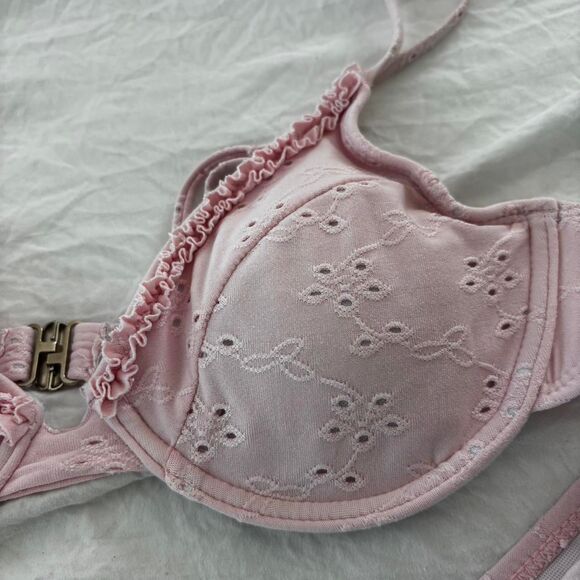 SHEIN Pink Eyelet Matching Bikini 2 Piece Swimwear Bikini Summer Medium Set - Picture 2 of 3